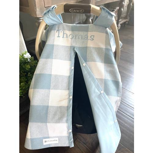 Baby Car Seat Covers - Light Blue Plaid Baby Carseat Cover  - Baby Boy - Shower Gift