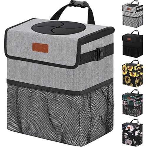 Car Trash Can Trash Bag Bin Hanging Waterproof Automotive Car Garbage Cans Leak Proof Vehicle Trash Can Grey