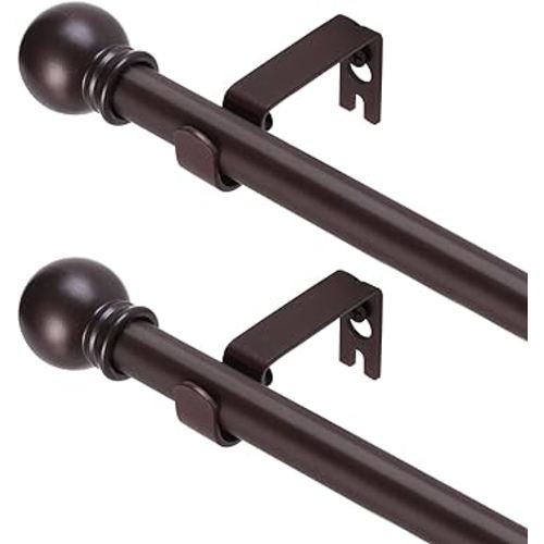 2 Pack Brown Curtain Rods for windows 28 to 78 inch,5/8 inch Decorative Curtain Rod Set, Splicing Heavy Duty Metal Curtain Rod with Brackets