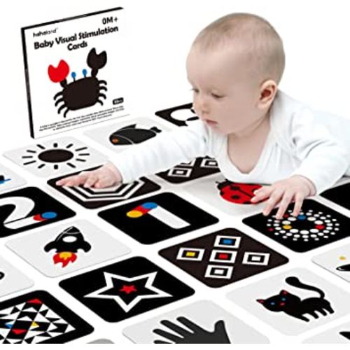hahaland High Contrast Baby Flashcards - Black and White Infant Baby Cards 0-6 Months Tummy Time 0-3-6 Months Montessori Sensory Cards, 20 PCs 6''×6'' Newborn Brain Visual Stimulation Baby Boy Gifts
