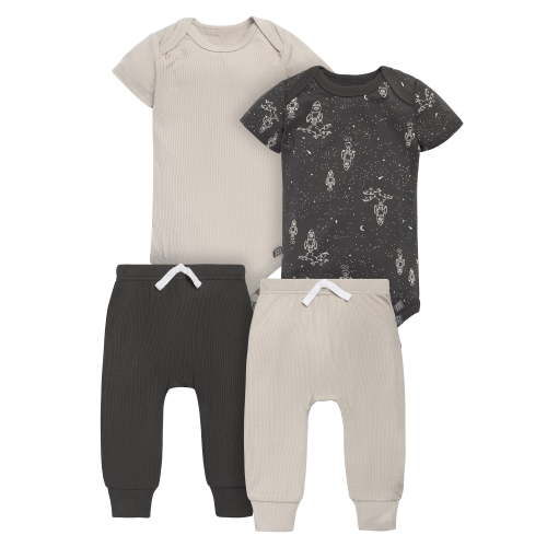 Modern Moments by Gerber Baby Neutral Super Soft Bodysuit and Pant, 4-Piece Outfit Set, Sizes Newborn - 12 Months