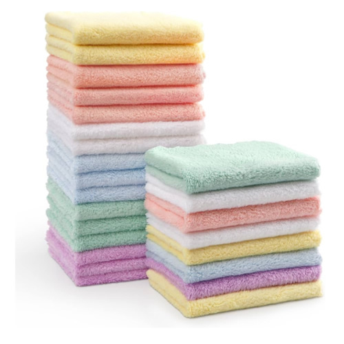 HOMEXCEL Baby Washcloths 24 Pack-Microfiber Coral Fleece Baby Bath Face Towel 7 x 9 Inch Extra Absorbent and Soft Burp Cloth and Wash Cloths for Newborn-Infants and Toddlers-Gentle On Sensitive Skin