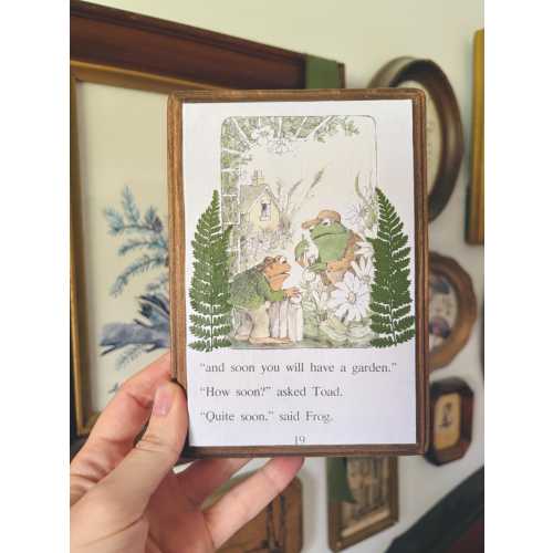 Frog and Toad Embellished Vintage Book Page Nature Wall Art | Botanical Forest Fern Decor | Framed Pressed Flower Artwork