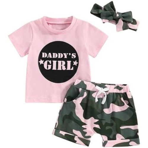 Toddler Girl Summer Clothes Daddy Mommy Girl T-shirt Baby Girl Tops Camo Shorts Set 3PCS Infant Girl Outfit