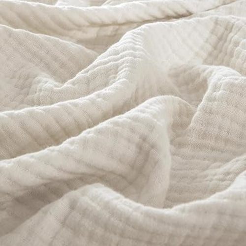 PHF 100% Cotton Muslin Blanket King Size 108" x 90", 4-Layer Lightweight and Breathable Blanket, Luxuriously Soft Gauze Bedding for Bed Couch, Ideal Gift Choice, Oat Milk