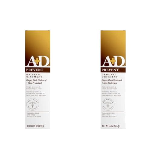 A+D Original Diaper Rash Ointment - Prevents & Protects Against Diaper Rash - Moisturizing Skin Protectant With Vitamins A & D - Healing Skin Ointment for Dry and Cracked Skin - 1.5oz (Pack of 2)
