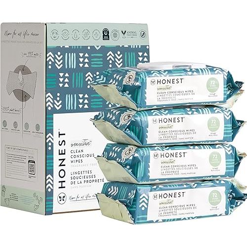 The Honest Company Clean Conscious Multi-Use Wipes | Hypoallergenic + Unscented for Sensitive Skin | Over 99% Water, Compostable, Plant Based, Baby Wipes | Balance Blues, 288 Count