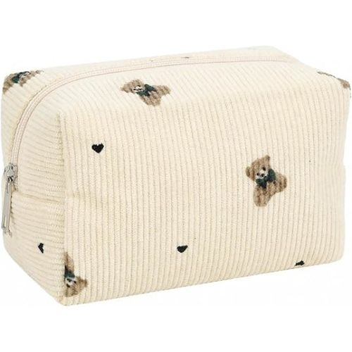 Soft Corduroy Zipper Bag with Bears