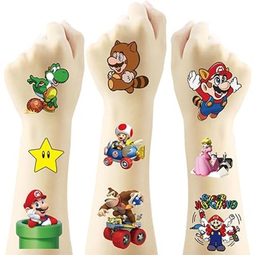 20 Sheets Mario Temporary Tattoos for Kids - Mario