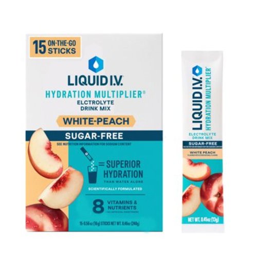 Liquid I.V.® White Peach Sugar-Free Hydration Multiplier® Powdered Electrolyte Drink Mix, 15 Ct Packets