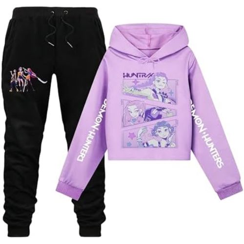 Demon Hunters HUNTR/X Girls Pants Set Kids Music Adventure Tee Shirt 2PCS Long Sleeve Cartoon Anime Clothing Outfit