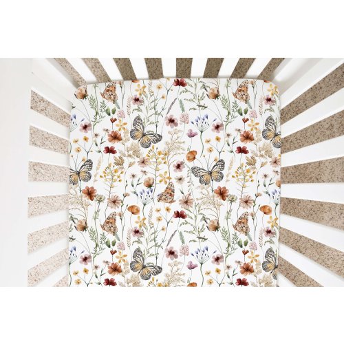 Wild Flower Nursery Bedding, Boho Floral Crib Bedding, Butterfly Crib Sheet, Mustard Wild Flower Crib Bedding, Girl Crib Bedding, BuG