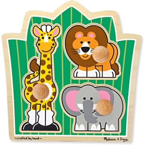 Melissa & Doug Jungle Friends Safari Animals Jumbo Knob Wooden Puzzle - Wooden Peg Chunky Baby Puzzle, Preschool Learning Puzzle, Wooden Puzzle Board For Toddlers Ages 1+