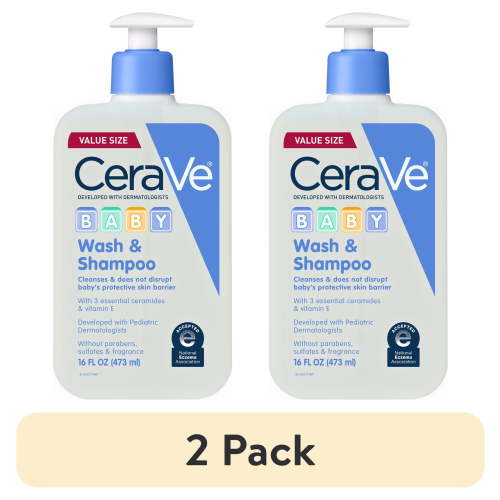 (2 pack) CeraVe Baby Wash & Baby Shampoo, Gentle Tear-Free Cleanser for Baby and Toddler, 16 fl oz