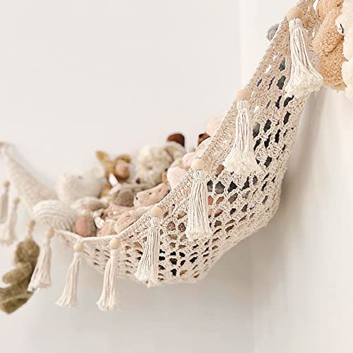 Sasa Hammock for Stuffed Animals - Macrame Toy Hammock - Corner Net For Stuffed Animals for Wall - Plush Doll Display and Toy Organizer - Boho Nursery Decor and Playroom Storage (Medium)