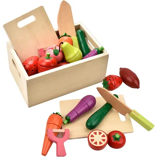 Wooden Play Food for Kids Kitchen - Toys Food Vegetables and Fruit for 2 Year Old Boys Girls Role Pretend Play Early Education Montessori Education