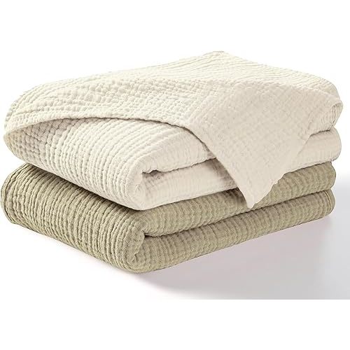 Receiving Blanket, Swaddling Blankets for Newborn Boy,Girl, 2 Pack, Soft and Breathable,100% Cotton Muslin Swaddle Blanket,Large Baby Swaddle Blanket,44 x 44 inches | Olive and Acru