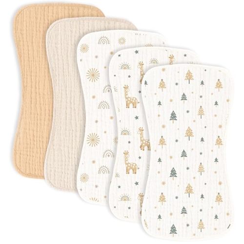 5 Pack Muslin Burp Cloths for Baby- Neutral Cotton Burping Cloths for Baby Boys Girls and Newborn Towel, Unisex- Large Absorbent Burp Clothes-20 x10 Inches - Light Yellow