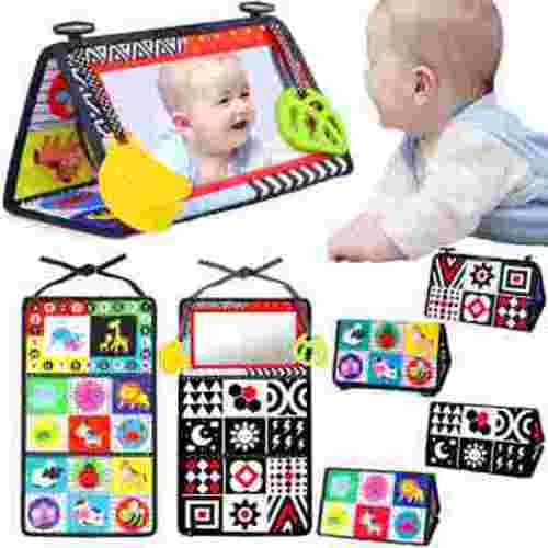 Tummy Play Time Baby Mirror Toys 0-6 Months, Infant Toys Newborn Toys 0-3 Months, Black and White High Contrast Toys for Babies 0 3 6 9 Months