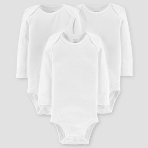 Carter's Just One You® Baby 3pk Long Sleeve Bodysuit - White 3M: Cotton Crew Neck, Tagless Design
