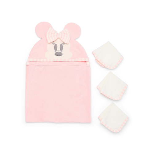 Minnie Mouse Baby Bath Set, Hooded Towel and 3 Washcloths, Soft Fabric, One Size