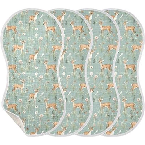 4Pcs Woodland Deer Burp Cloth,Unisex Large Absorbent Soft Cotton Muslin Burping Cloths for Newborn Boys Girls,11x22in,A111910
