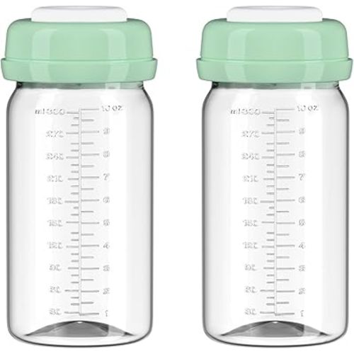 2pcs Breast Milk Storage Bottles 10oz/300ml Compatible with Spectra S1 S2 9 Plus,Motif Luna/Ameda MYA/Bellababy Pumps, Wide-Neck Collection Bottle Container for Momcozy 22oz Portable Cooler