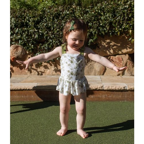 Edgehill Collection x Megan Karp Baby Girls June Floral Bow Tie Detail One Piece Swimsuit