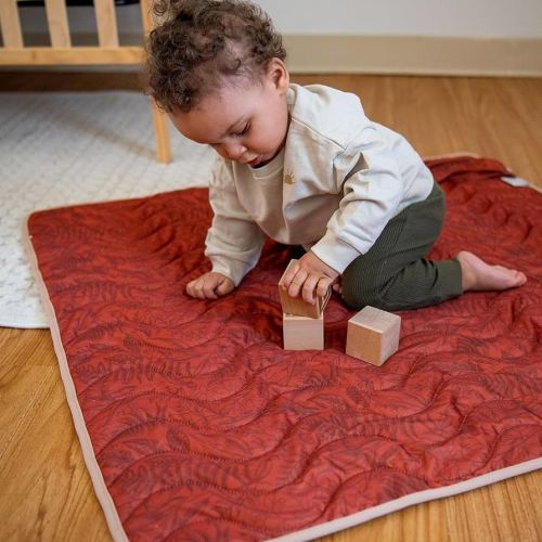 Kinder Cloth Diaper Co Adventure Play Mat - Machine Washable, Reversible, Water-Resistant, Quilted Blanket (Rust Botanical, Mini 36x36)