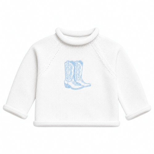 Darling Cowboy Boots Rollneck Sweater - Light Blue