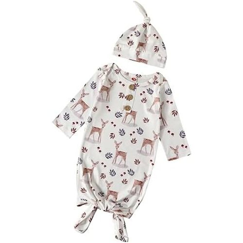 Newborn Knotted Gown Soft Cotton Baby Set Floral Onesie Girls and Boys Sleeper Nightgown