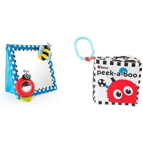 Sassy Tummy Time 10 Inch Mirror and Peek-a-Boo Activity Book Newborn Baby Bundle