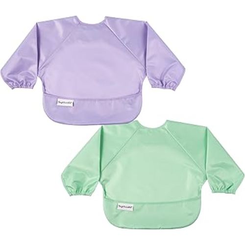 Tiny Twinkle Long Sleeve Bib for Babies & Toddlers | 2-Pack Waterproof Smock Bib for Eating | Machine Washable & Mess-Proof Feeding Essentials | Newborn Shower Gift (Mermaid,6–24M)