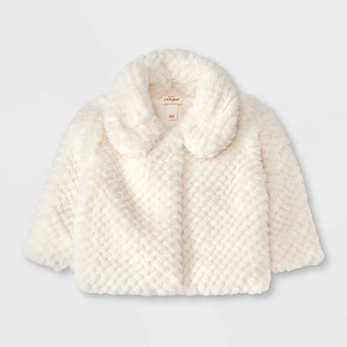 Baby Girls' Faux Fur Jacket - Cat & Jack™ Cream 0-3M