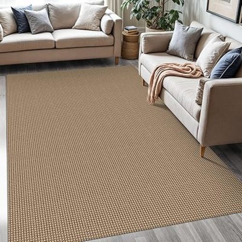 KOZYFLY Washable Area Rug 5x7 ft Rubber Backed Non Slip Rugs for Living Room Braided Cotton Bedroom Rug Woven Office Rugs Indoor Floor Carpets for Dining Bedroom Living Room, Tan/Orange/Brown