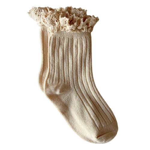 Lace Trim Ribbed Socks, Ivory