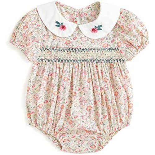 Curipeer Infant Baby Girls Summer Floral Romper Baby Bubble Sleeve Ruffle Romper Outfit 3M-2T
