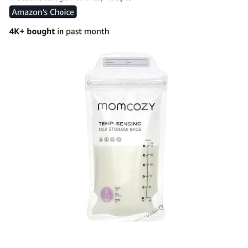 Momcozy Breastmilk Storing Bags, Temp-Sensing Discoloration Milk Storing Bags for Breastfeeding, Disposable Milk Storage Bag with 6 Ounce Self Standing, No-Leak Milk Freezer Storage Pouches, 120pcs