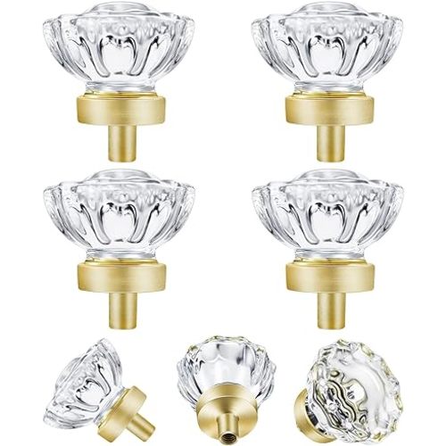 Crystal Drawer Knobs Vintage 4 Pack, Glass Knobs for Cabinets and Drawers,Dresser, Kitchen Bathroom Cupboard, Brushed Brass(37×36mm, Round), Satin Brass