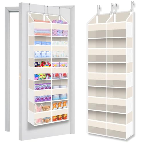 Heavy Duty Over The Door Organizer 5 Tier, Extra Large Behind Door Storage of 10 Compartments, 80 lb Weight Capacity, Hanging Hidden Doors Storage Organizer for Bathroom Closet Nursery Bedroom, Beige