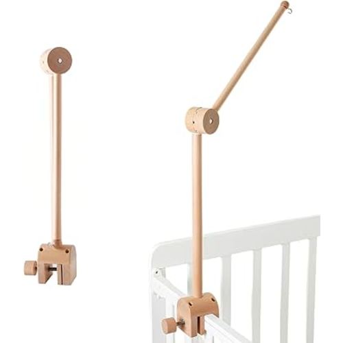 Natural Wooden Crib Mobile Arm - 360° Adjustable Mobile Arm for Crib, Sturdy Mobile Holder for Crib with Anti-Slip Design, Safe Mobile Hanger for Crib Attachment, Nursery Decor for Baby Boy & Girl