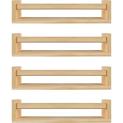 BOMID Wall Bookshelves,Set of 4 Natural Wood Floating Bookshelf,Nursery Shelves,Floating Book Shelves for Wall(Burlywood)