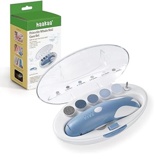 haakaa Friendly Whale Baby Nail Care Set, Electric Nail Trimmer for Newborns & Kids, Safe File with LED Light, Quiet, 2 Speeds & Directions, Includes Pads for Newborn to Adult