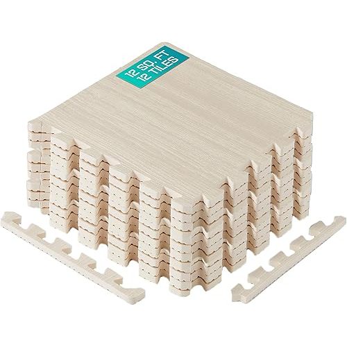 Yes4All 12,24,36 SQ.FT Wood Grain Puzzle Exercise Mat Protective Flooring, EVA Interlocking Foam Floor Tiles with Border for Home
