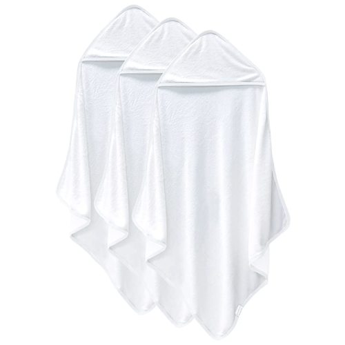 3 Pack Baby Hooded Towels, Rayon Made from Bamboo, Ultra Soft Unisex Bath Towels for Babies,Toddler,Infant - Newborn Essential - Ultra Absorbent Toddler Towels for Baby Boy Girl - White
