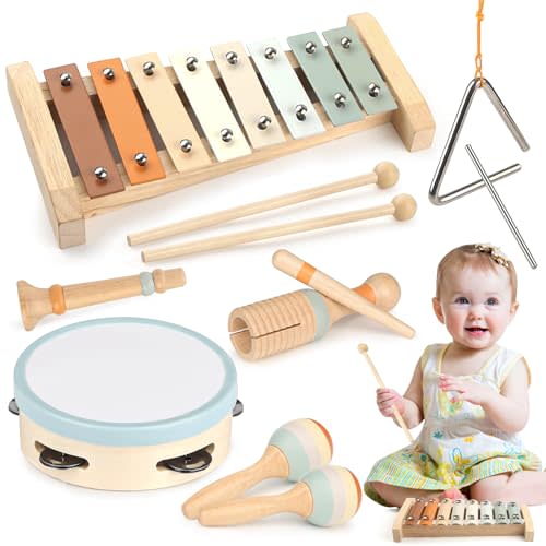 Vanplay Montessori Toys - 6 in 1 Wooden Musical Instruments for Toddlers 1-3, Infant Music Toy for Babies with Boho Xylophone for Boy & Girls Easter Birthday Gifts for 1-2