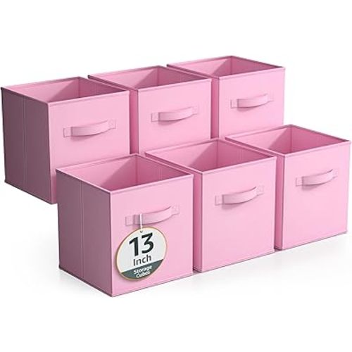 Sorbus Fabric Storage Cubes - 6 Foldable Storage Bins for Organizing Pantry, Cubbies, Toy Box - Clothes Storage & Closet Organizer - 13 Inch Collapsible Cube Baskets for Shelves with Handle
