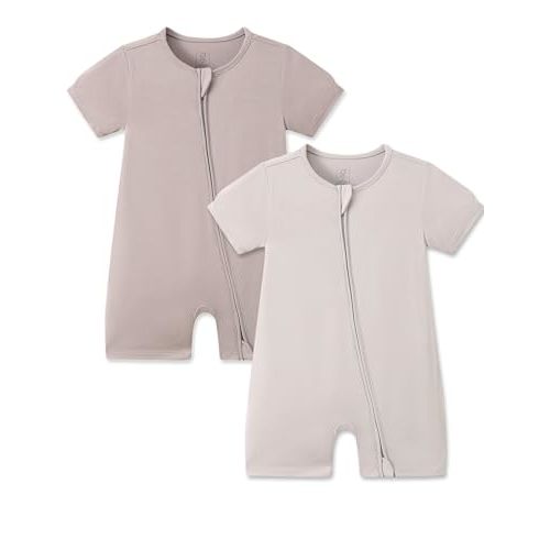 JunNeng Baby 2 Pack Rayon of Bamboo Romper Sleeper 2 Way Zipper Short Sleeve Jumpsuit Zipper Footless One-piece