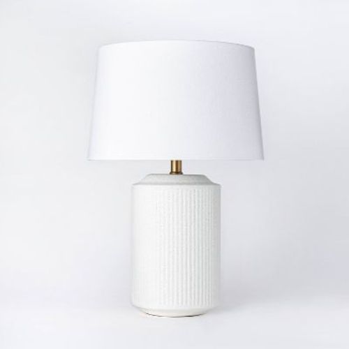 24"x16" Ceramic Assembled Table Lamp White - Threshold™ Designed With Studio Mcgee: Ribbed Design, Dimmable, Ul Listed