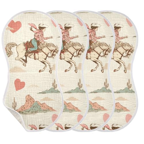 Western Cowgirl Vintage Burp Cloths Baby Boys Girls Absorbent Soft Cotton Burping Cloths Rags 4 Pack